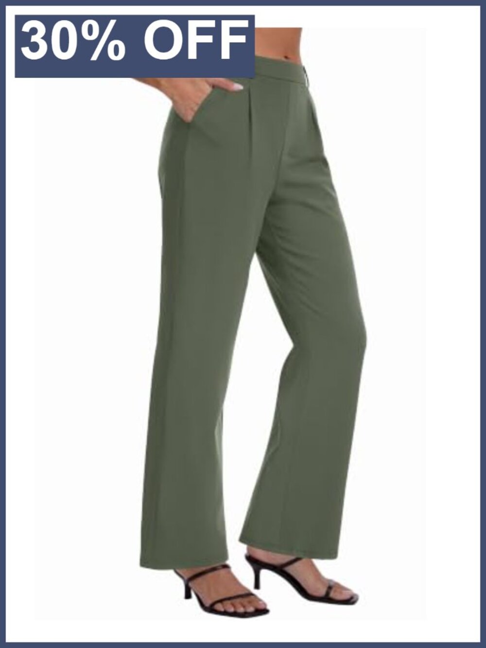 High Waisted Straight Leg Work Pants with Pockets for Women